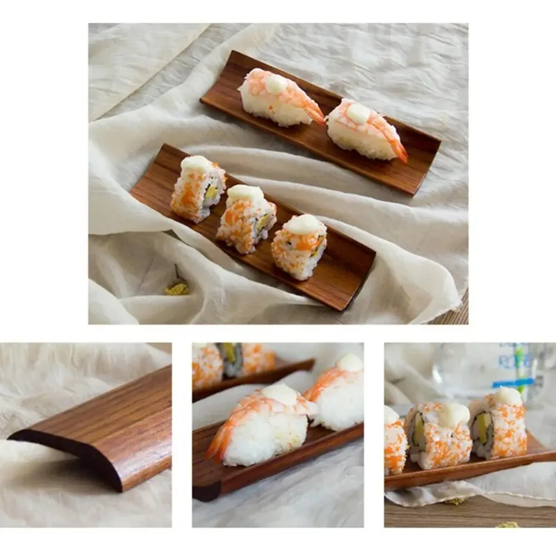 Snack Wooden oblong Sushi Plate Dumplings Salad Bread Fruit Dishes Dessert Snack Display Tool Multi-purpose Kitchen Tableware