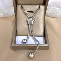 Greatera-Collier perlé étoile à cinq branches pour femme, bijoux jonc en acier inoxydable, salle double cheminée, design personnalisé 6