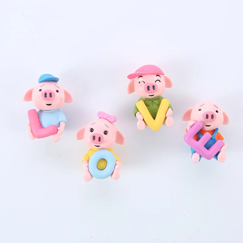 

4 Pieces Kawaii Pigs Fridge Magnets Creative 3D LOVE Pig Magnetic Stickers for Photo Wall Message Board Magnets Sweet Presents