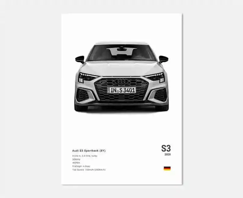 thumbnail image 1 of Póster fotográfico de coches alemanes pop Rs3, estético, de lujo, R8, C8, superdeportivo, GTR, SUV, lienzo impreso, arte de pared, decoración de la habitación del conductor del hogar, 1 of 5
