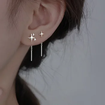 2025 New Korean Star Ear Wire Tassel Thread Chain Climb Star Pendants Drop Earrings Women's Straight Hanging Earings Jewelry 1