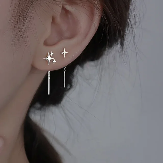 2025 New Korean Star Ear Wire Tassel Thread Chain Climb Star Pendants Drop Earrings Women's Straight Hanging Earings Jewelry 1