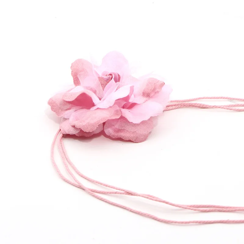 2024 Casual Wild Chiffon Big Flower Lady Thin Belt Sweet Tassel Braid Decoration Elegant Handmade Flower Fine Women Dress Belt