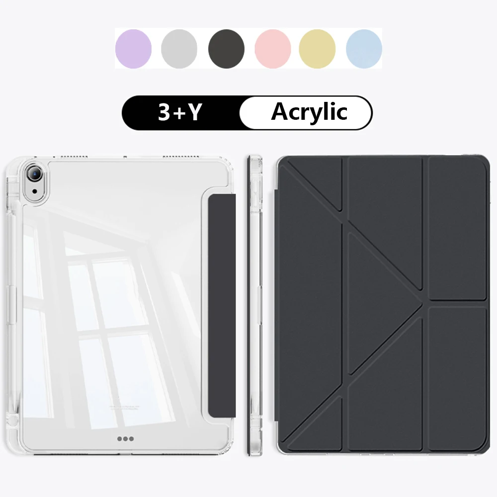 Ultimate iPad Case with Pencil Holder & Y-Fold Stand - Clear Hard Back & Shockproof Frame