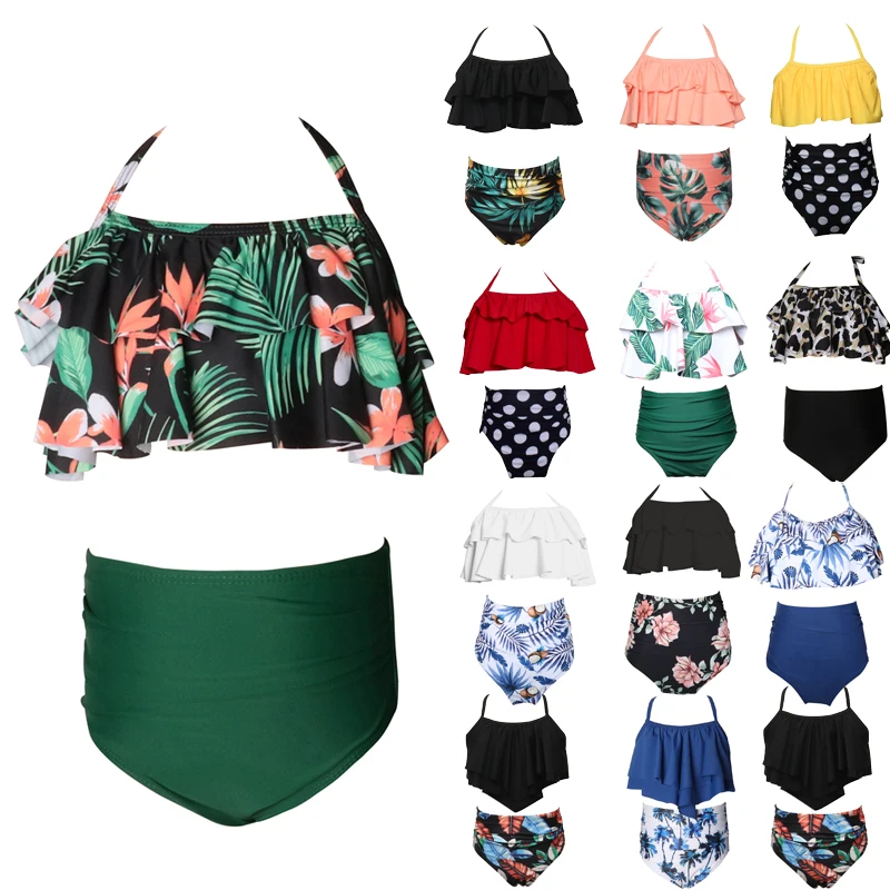 Green Leaf Print Bikini Sets For Toddler Girls and Girls Kids Children Swimsuits Swim Bathing Suits 2-14 Years