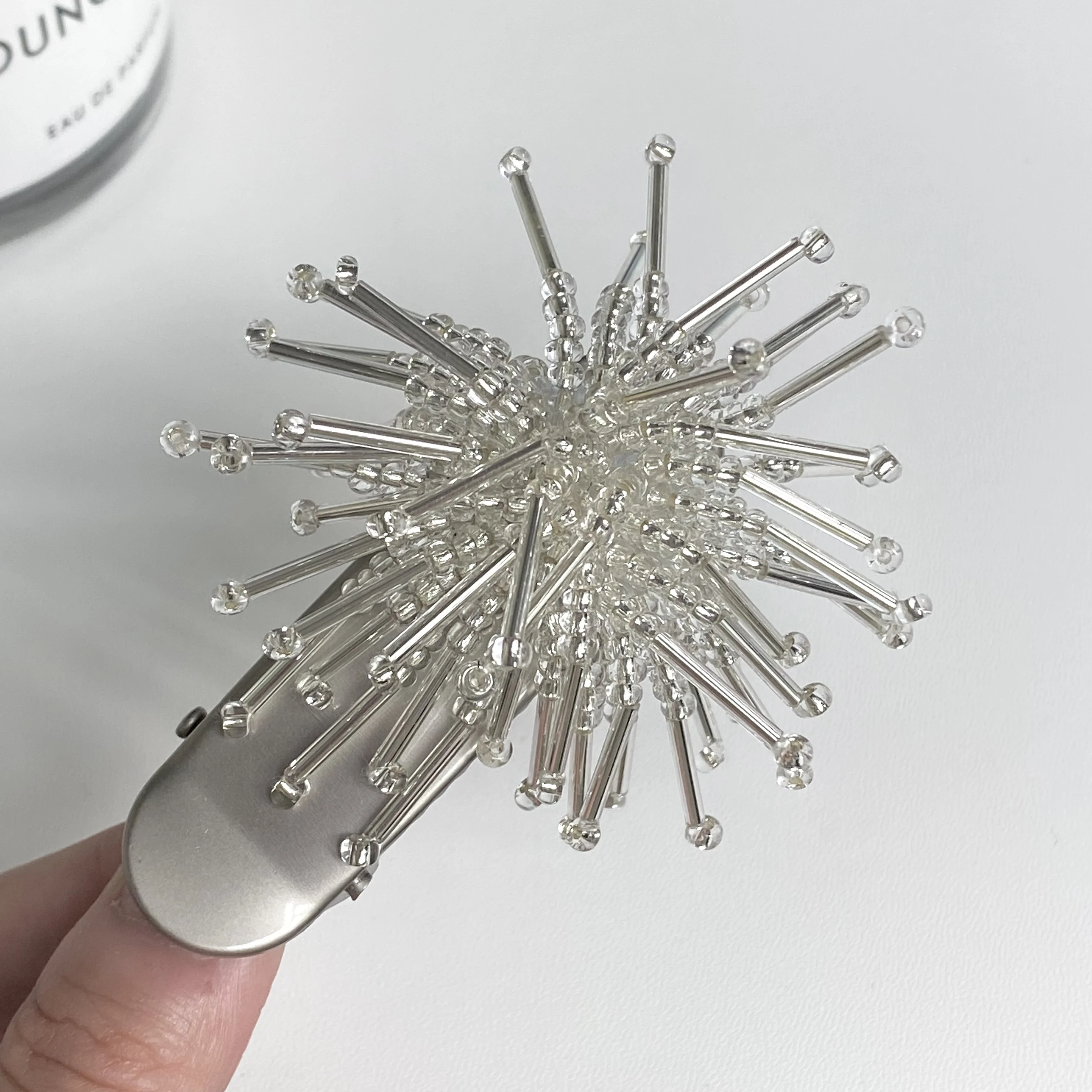1PC Sparkling Firework - Shaped Hair Clips: Crystal Beaded Silver Hair Accessories For Women, Elegant For Daily & Party Styles