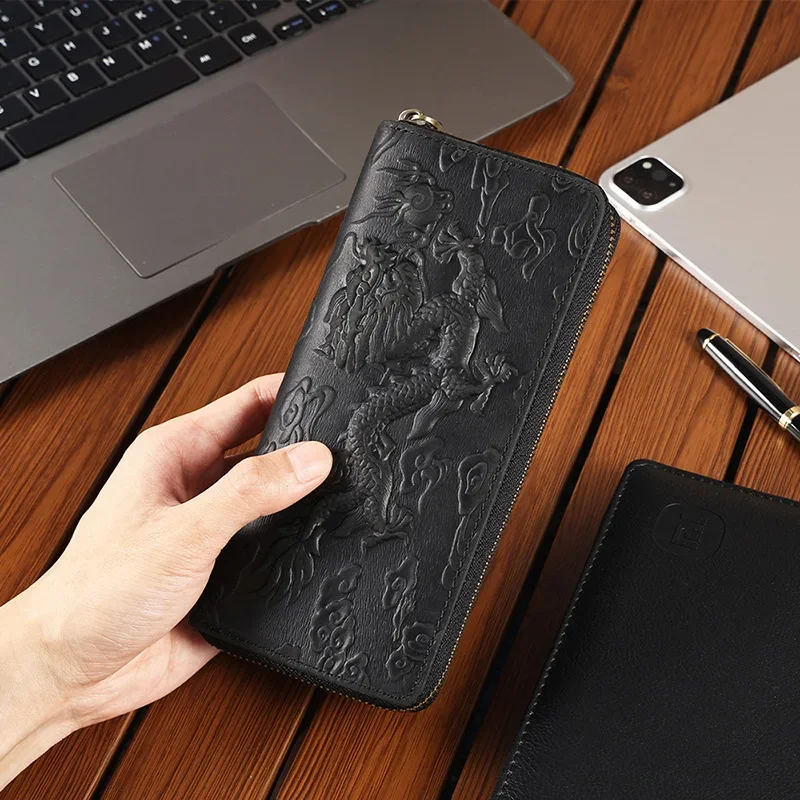 Personalized Dragon Pattern Genuine Leather Men's Wallet with Large Capacity Coin Pocket