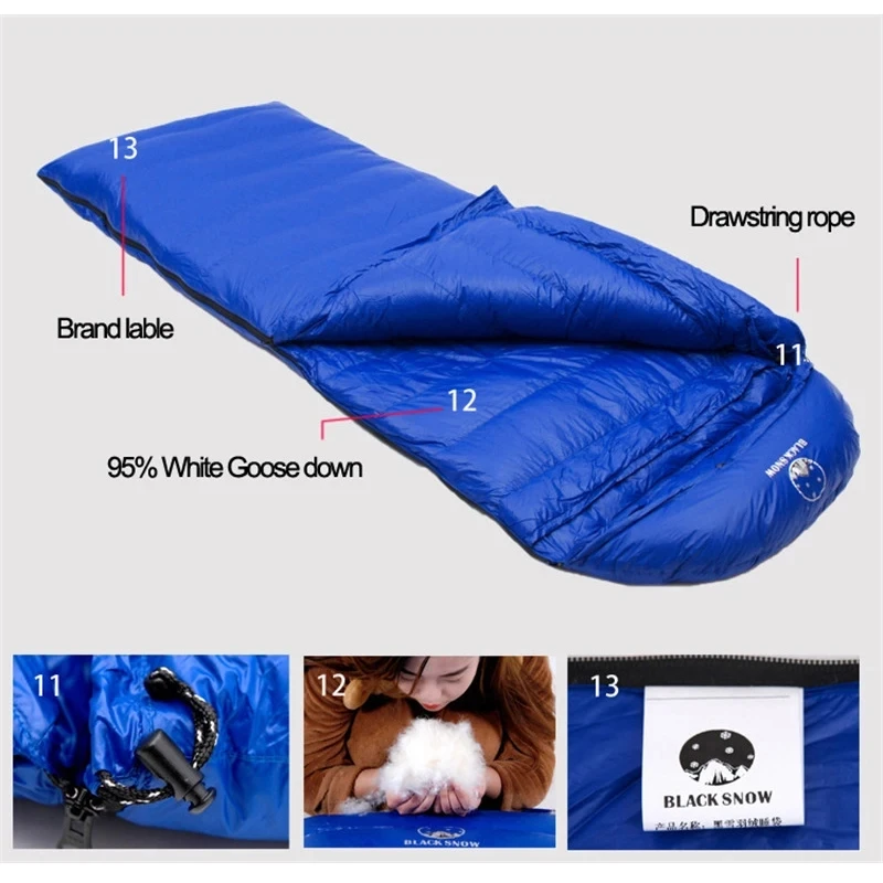 Size 225X90cm Lengthening And Widening Tall People Travel Thermal Goose Down Sleeping Bags Camping Trekking Sleeping Bag 4