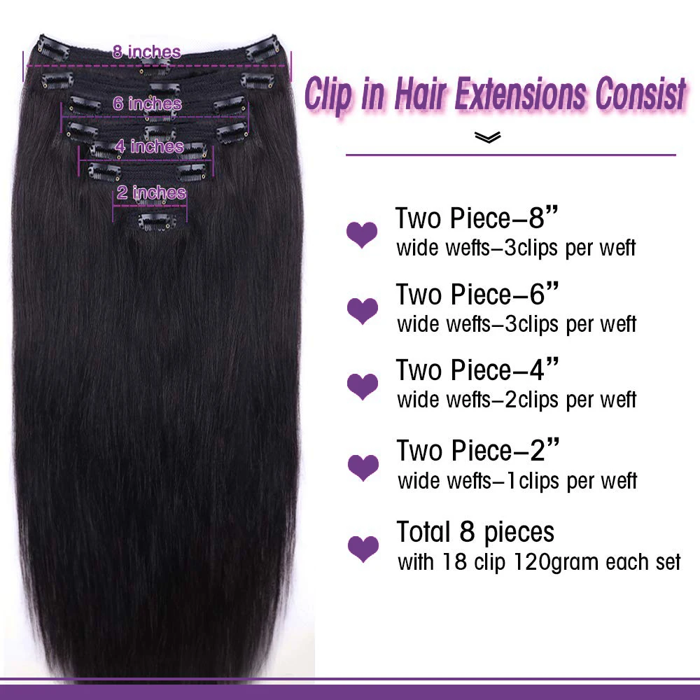 Straight Human Hair Clip In Hair Extensions For Women Unprocessed Full Head Clip Ins Brazilian Virgin Natural Black