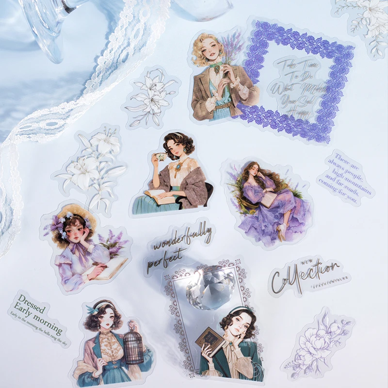 Journal GO 20 Stück Spitze Thema Mode Mädchen Aufkleber Blume Schatten Weben Sprache Aufkleber DIY Scrapbooking Tagebuch Laptop Planer