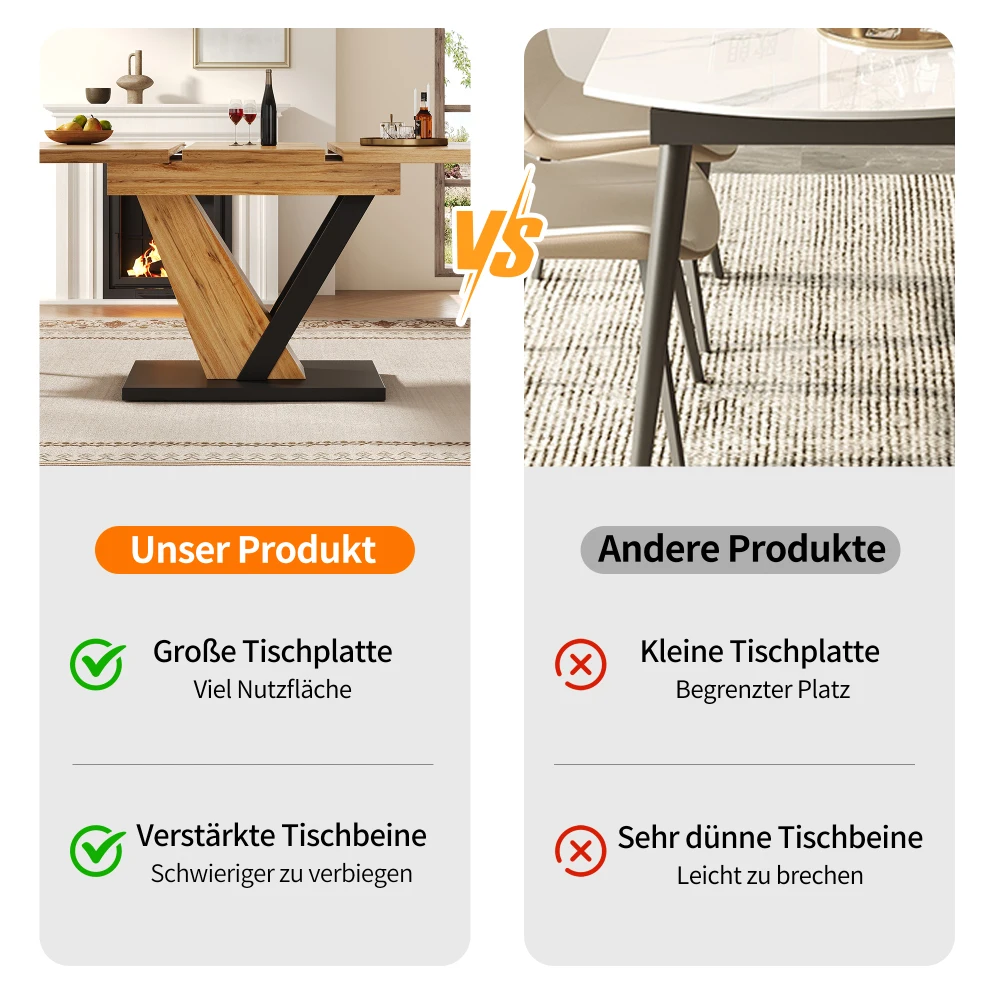 120–160 x 75 x 75,5 cm ausziehbarer Esstisch, Küchentisch, ausziehbar bis 160 cm, für Küche und Wohnzimmer, Holzplanke – Detail 23