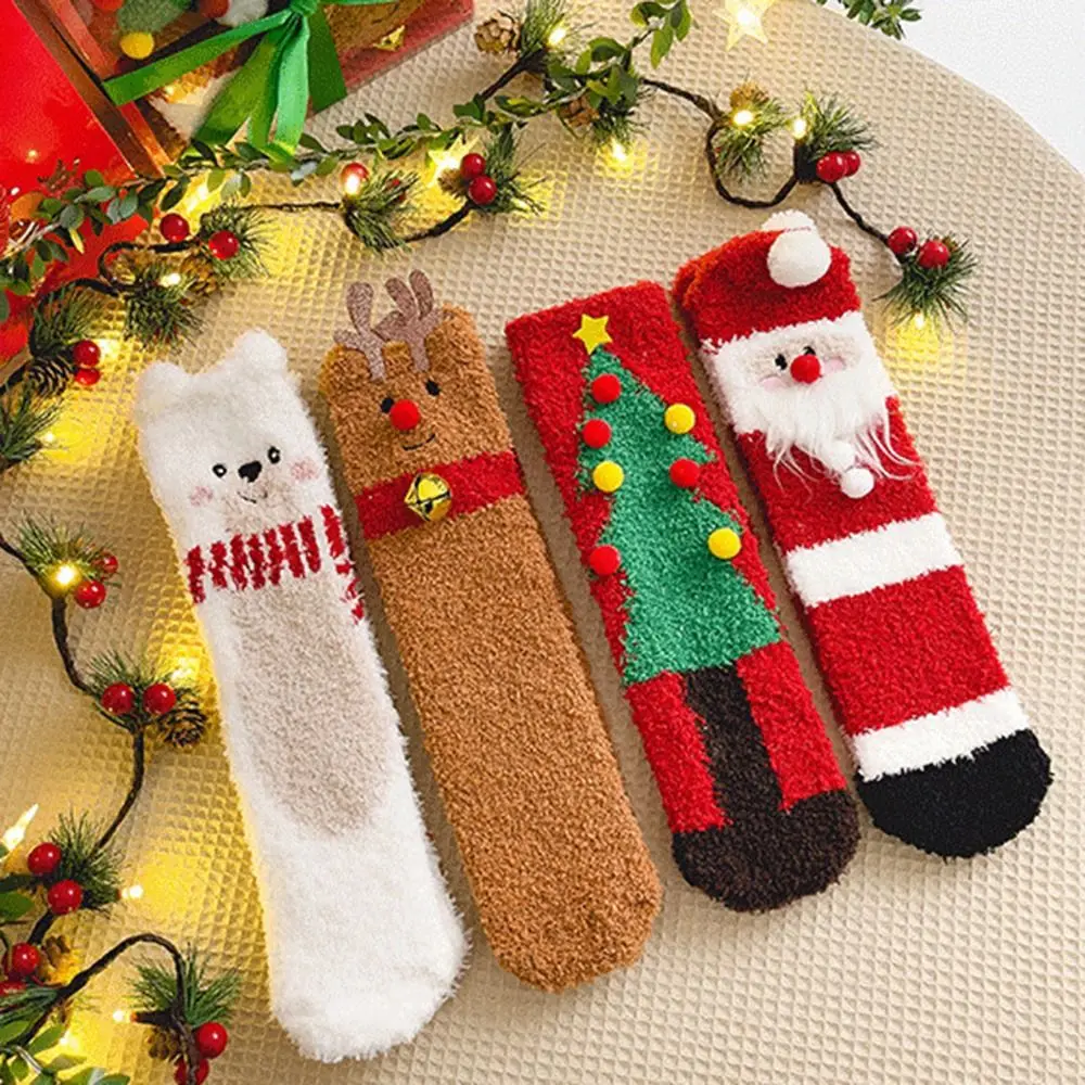Santa Claus Coral Velvet Socks Snowman Elk Thickened Christmas Socks Soft Comfortable Middle Tube Socks Christmas Gifts