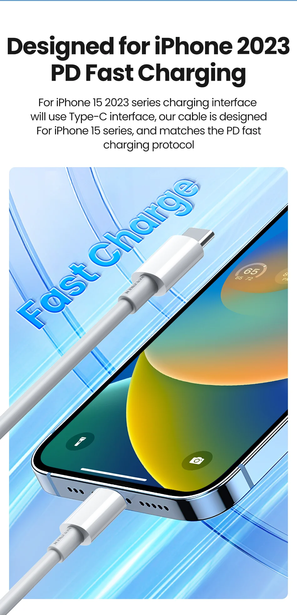 Rocoren pd 20w usb typ c kabel für iphone 15 pro max USB-C schnell ladegerät für macbook samsung xiaomi typ-c usbc kabel – Detail 3