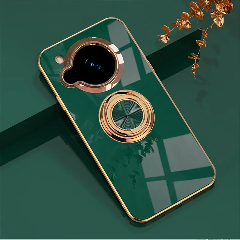 Magnetic Adsorption 6D Plating TPU Case with Ring and Stand Shell Cover