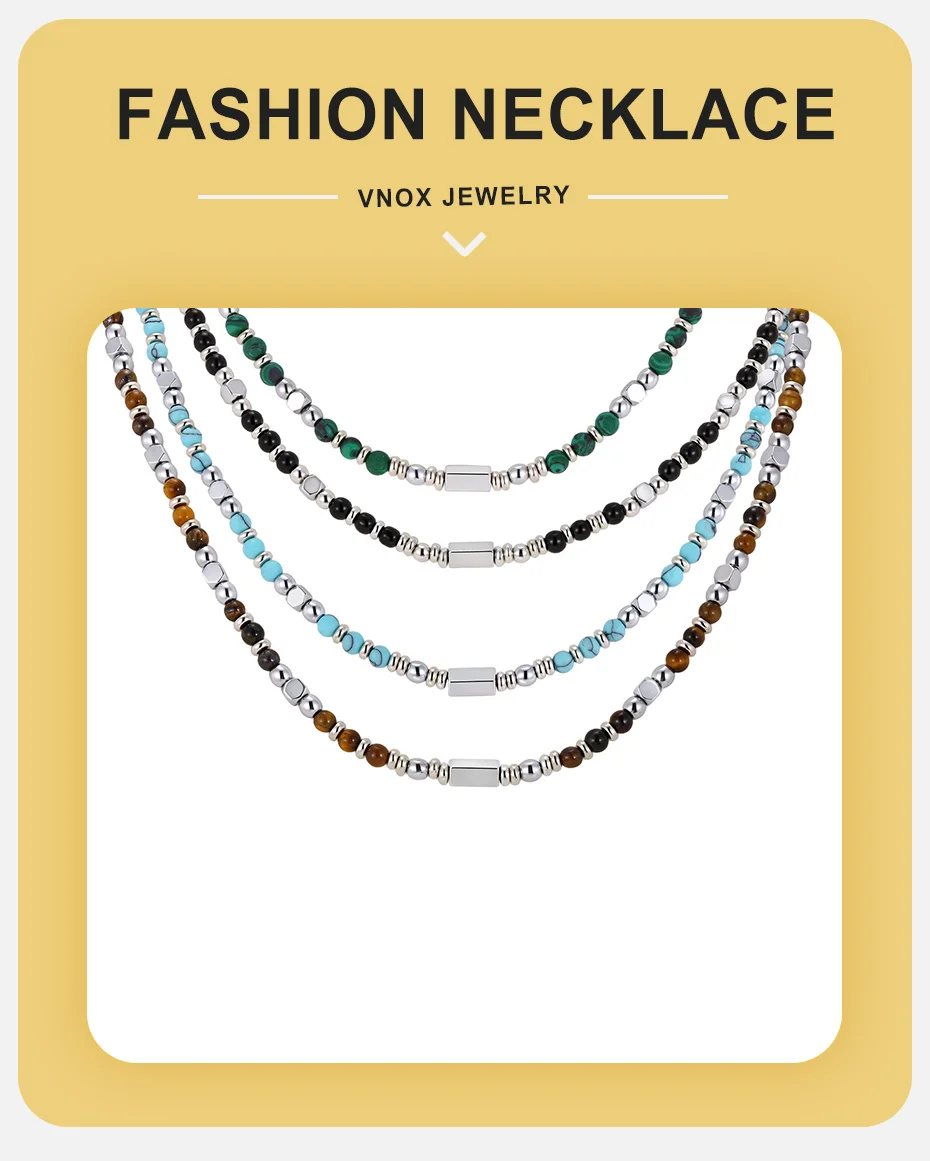 Vnox Edelstahl-Halskette mit Natursteinperlen für Männer und Frauen, trendiger Charm-Choker, Bohemia, 45–53 cm, verstellbare Länge, Schmuck – Detail 1