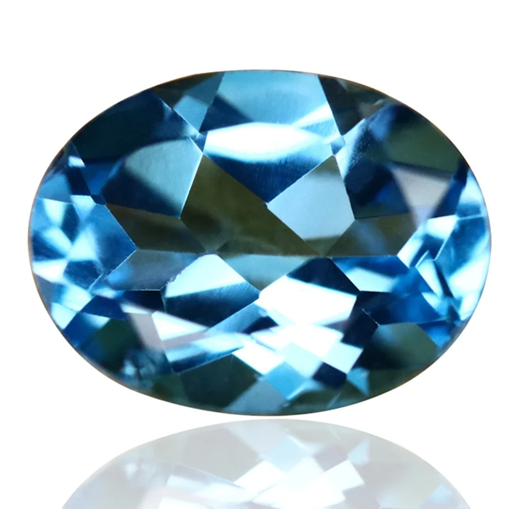 Gemstone Natural Blue Topaz Swiss Blue Crystal 6*8mm/7*9mm/8*10mm Elliptical Bare Stone Face Ring Earrings Matching