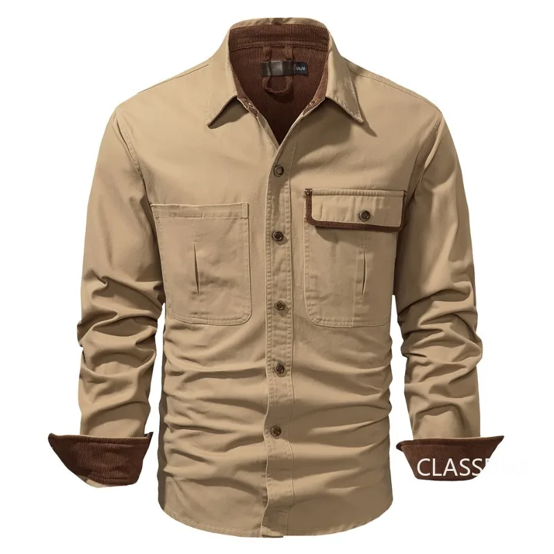 

Men Military Outdoor Shirts Male 100% Cotton Multi-pocket Tooling Casual Shirts Quality Man Solid Long-sleeved Shirts US XXL