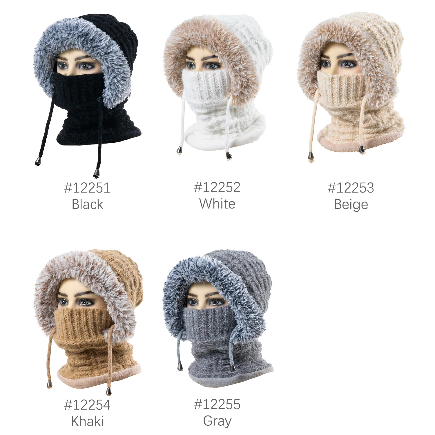 Winter Cap Scarf  Mask Set Knitting Balaclava Hat Hooded Neck Warmer Outdoor Hike Cycling Cap Women Warmth Cover Hat Hooded Cap 3