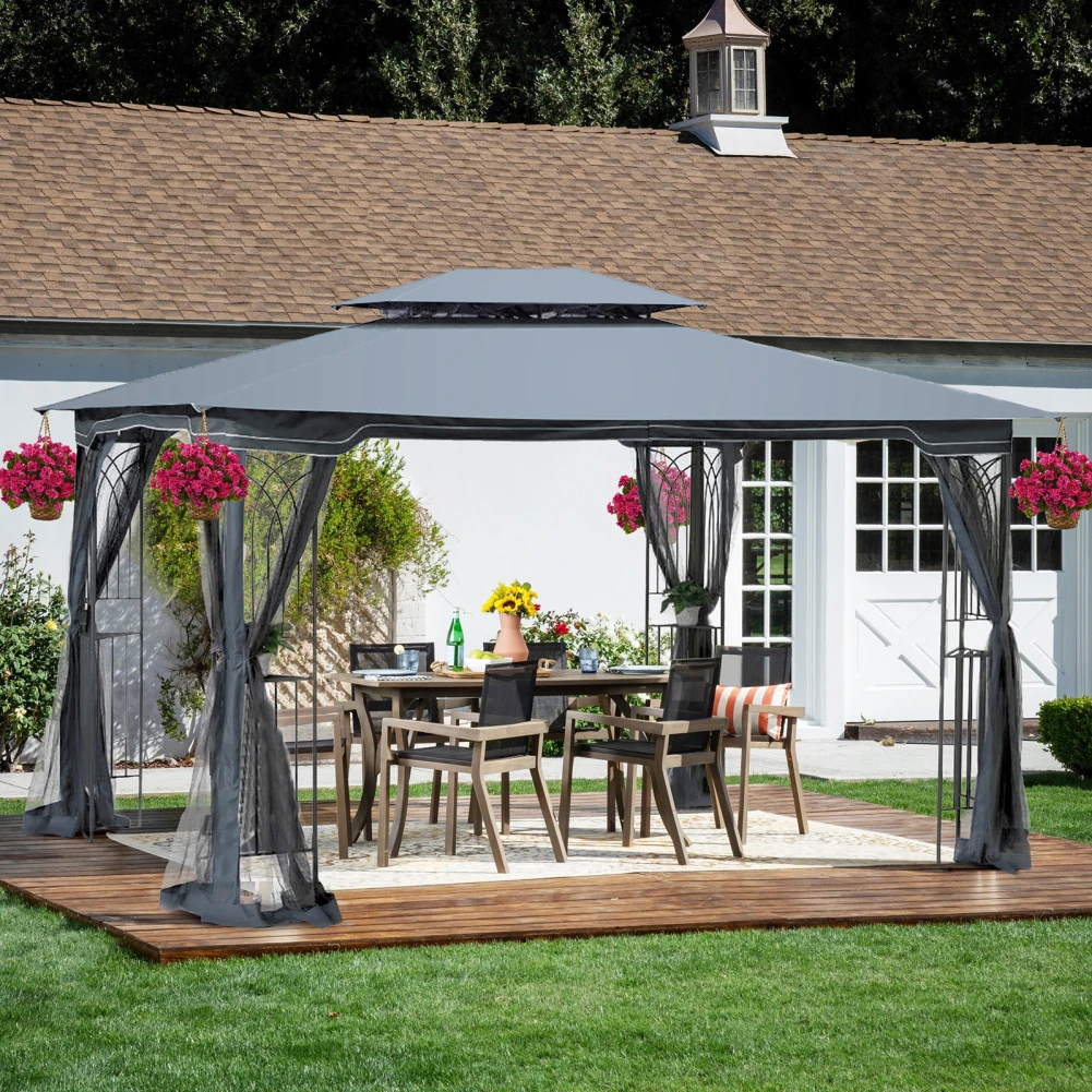 

13x10 FT Gazebo Canopy With Metal Frame Double Roof Mosquito Net Pavilion Metal Gazebos For Patio Backyard Deck Lawns