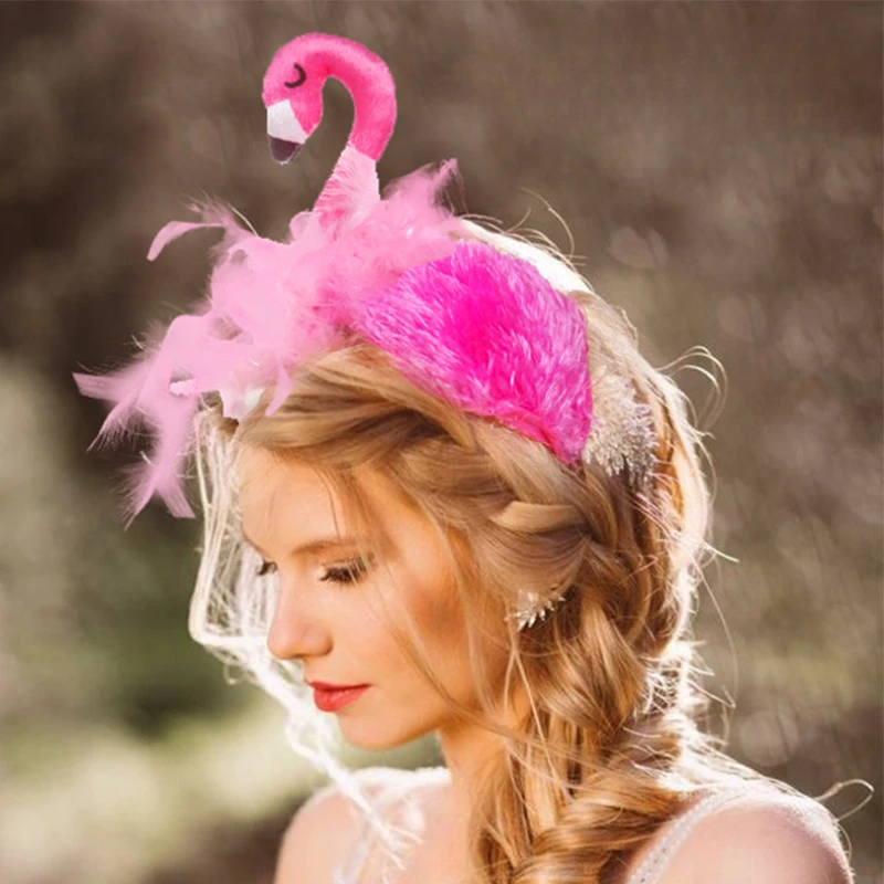

Halloween Flamingo Headband Women Girl Cute Handmade Velvet Animal Headband Party Hair Accessories Funny Cosplay Head Band Pink