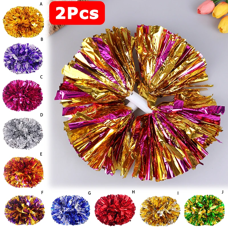 2Pcs 34cm Cheerleader Pom With Handle Poms Metallic Streamer Club Sport Supplies Sport Match Vocal Dance Party Decorator Tools