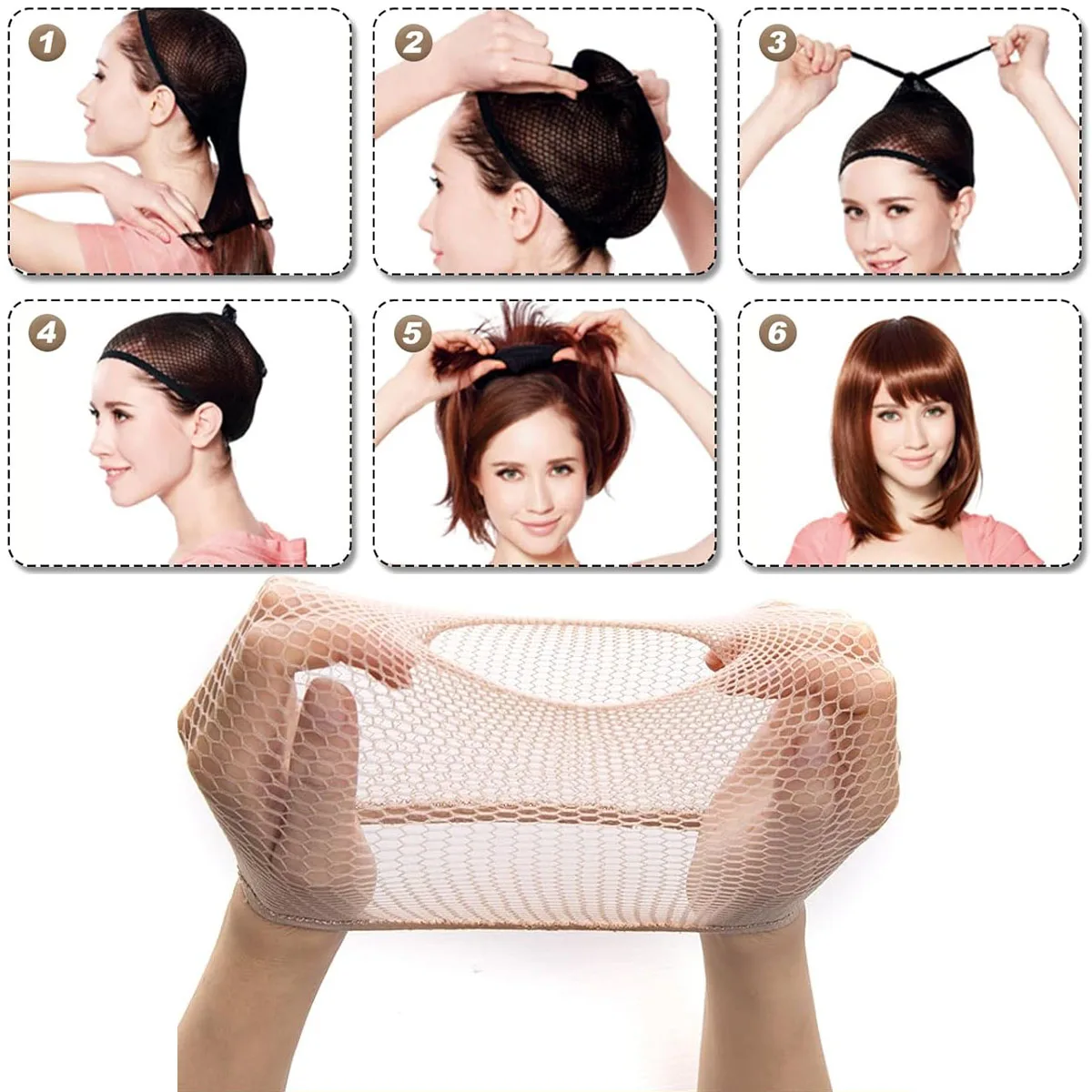 2PCS Mesh Wig Cap Mesh Net Wig Caps Liner Weaving Caps for Wigs Elastic Hair Net Close/Open End Fishnet Average Size