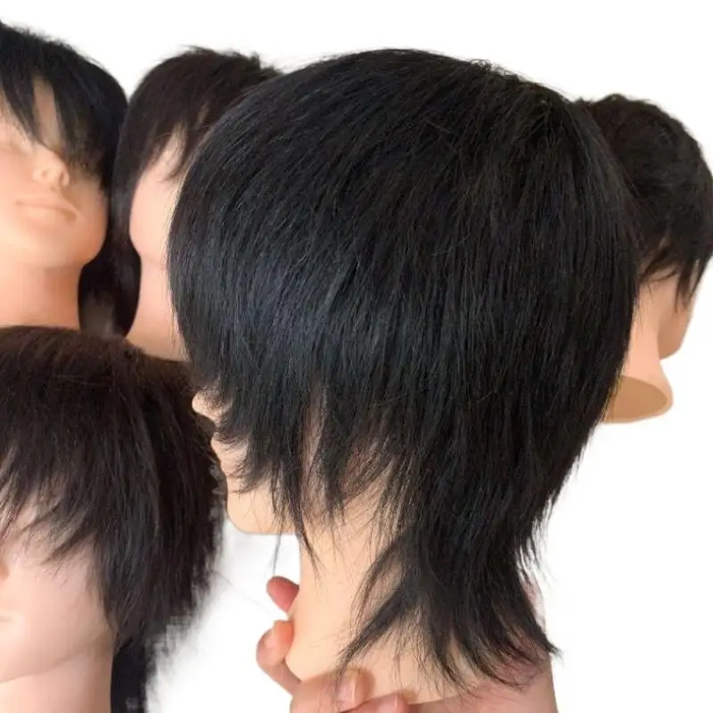 Testa di manichino con capelli umani veri, capelli corti neri, perfetta per la pratica di parrucchieri, strumento per lo styling e la bellezza. - immagine 6