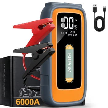 Avviatore di emergenza per auto 6000A Picco 12V 26800mAh Batteria di avviamento di emergenza per auto portatile automatica con cavo di ponticello intelligente e luce a LED