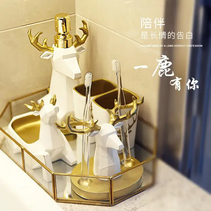 

Artistic Deer Resin Bathroom Accessories Set Tooth Cup Soap Dispenser ToothBrush Holder