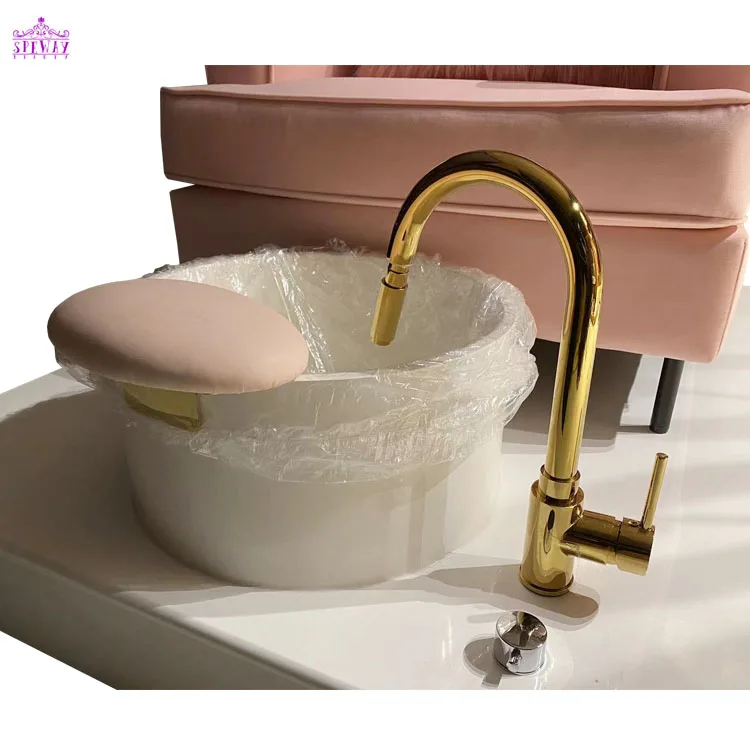 Factory Gold Salon Round Foot Spa Basin Pipeless Jet White Pedicure Tub Pedicure Sink With Led Light