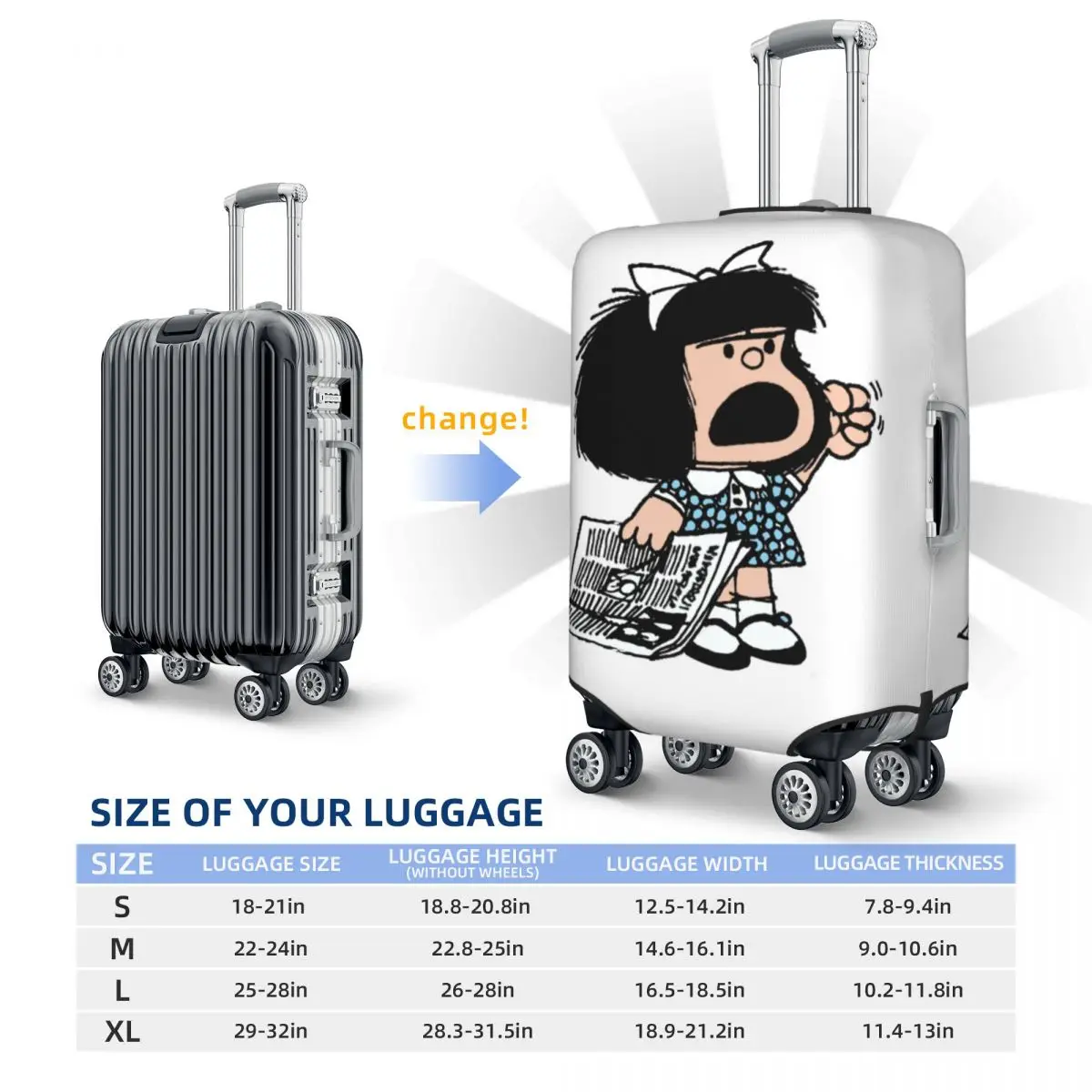 Angry Mafalda Suitcase Cover World Comic Vacation Travel Elastic Luggage Accesories Protection 6
