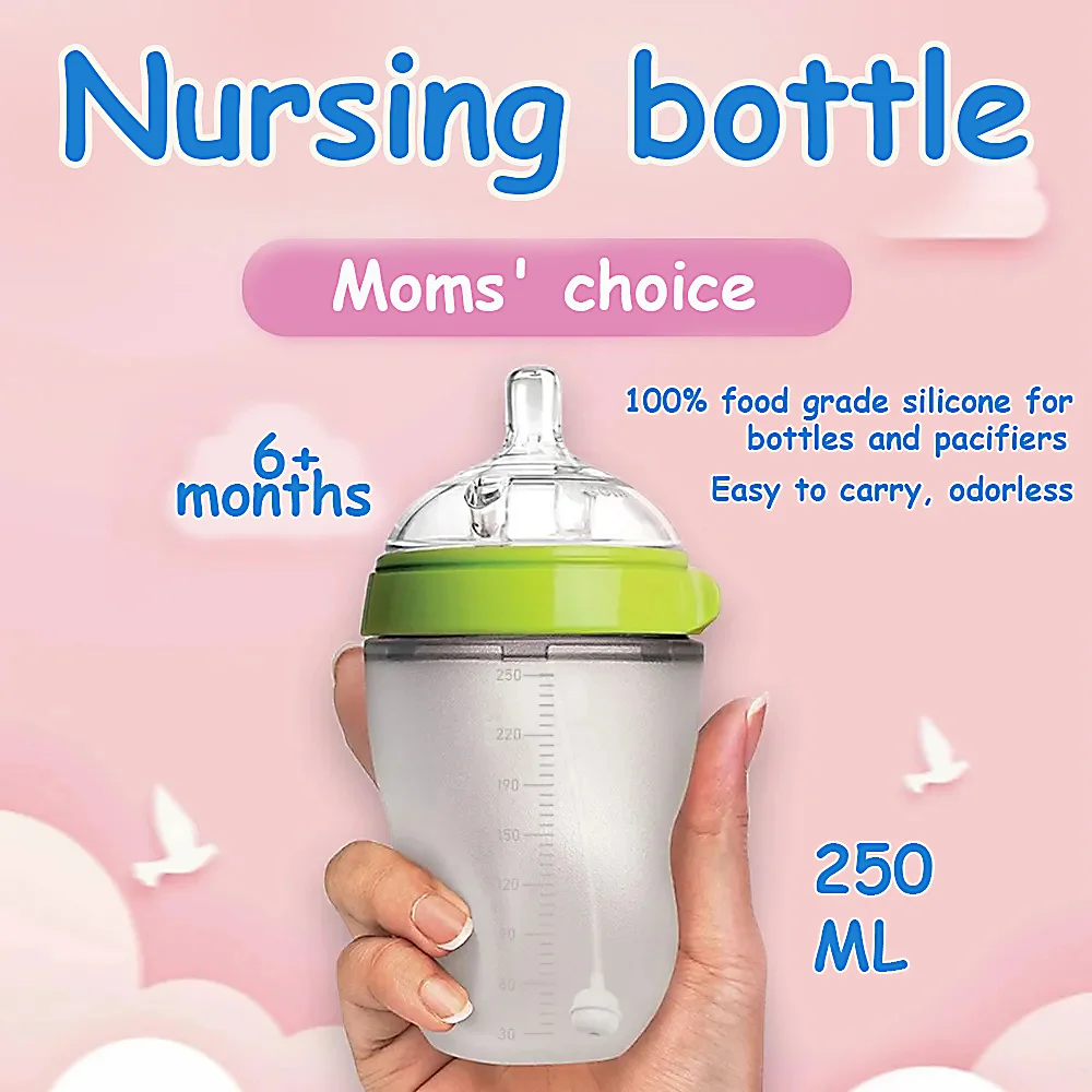 Silicone baby bottle feeding bottle imitation breast milk design 0-4 years old full silicone weaning