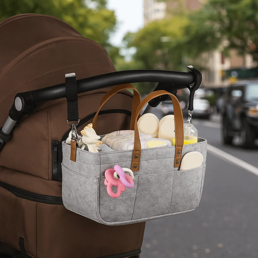 Simple Large Capacity Felt Diaper Storage Bag Portable with Handle Baby Felt Storage Basket Foldable Mummy Bag Car