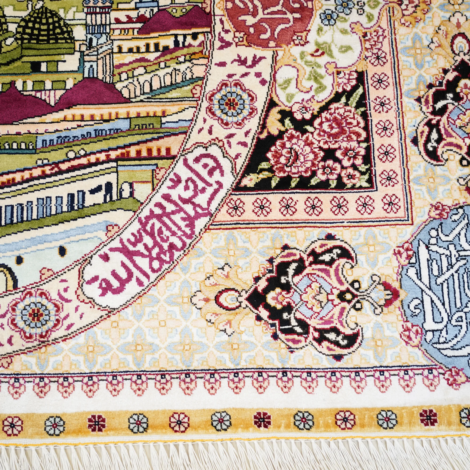 Handmade Silk Knotted Persian-Style Prayer Rug 4