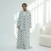2Pcs Polka Dot Abaya Kimono with Hijab Scarf Muslim Dress Set Islam Outfits Moroccan Kaftan Abayas for Women Dubai Jalabiya Robe