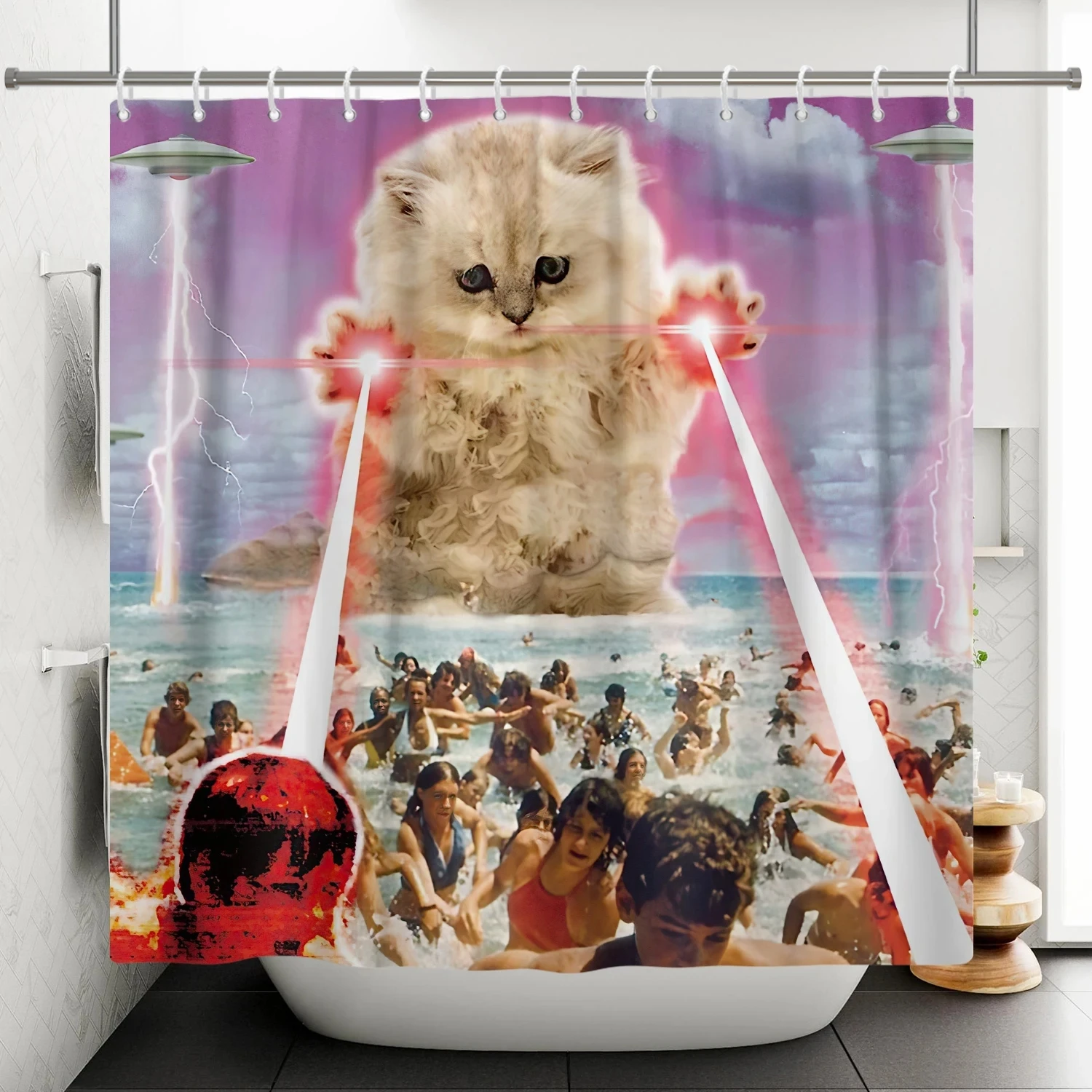 Hero Great White Shark With Gun Cat Funny Shower Curtain For Bathtub Cover Bathroom Cover Bathing 12pcs Hooks shower curtains