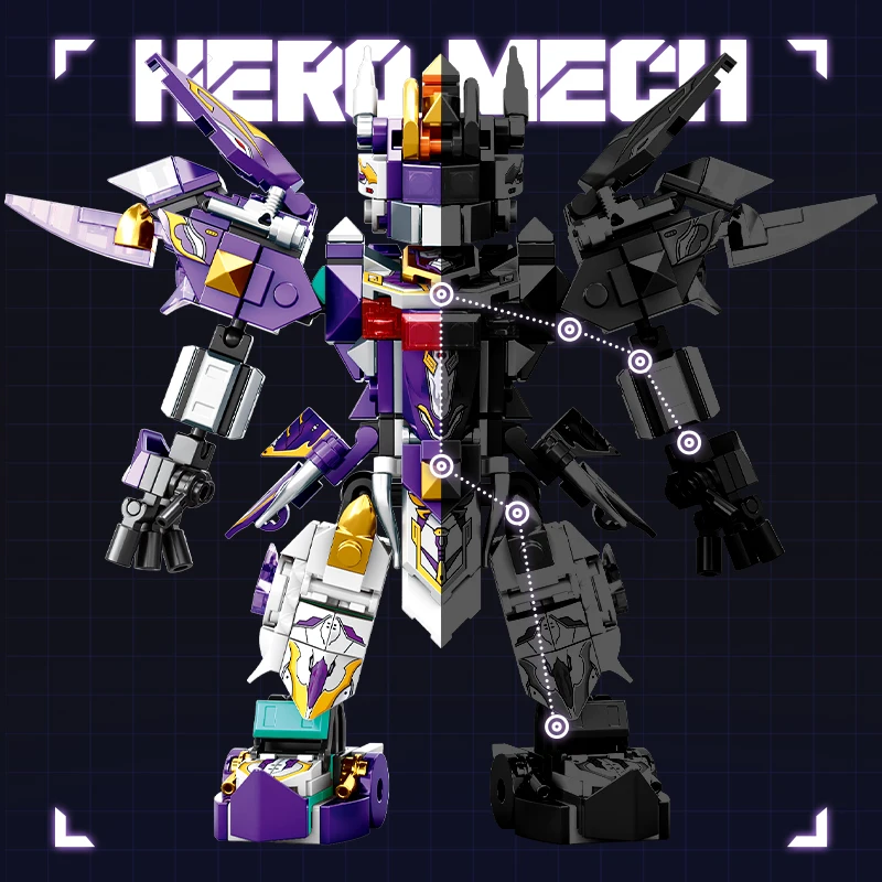 Mecha Warrior Building Blocks Super Hero Purple Robot DIY Assembly Figure Boy Bi