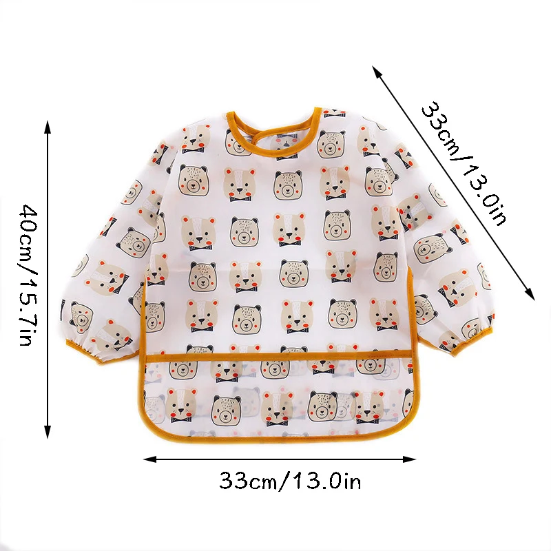 Baby Bib Sleeved Baby Bib Cartoon Print Toddler Bib Smock Waterproof Washable Stain and Odor Resistant