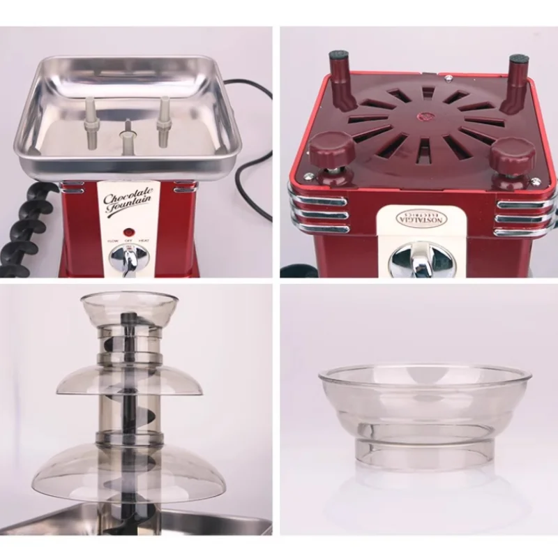 220V 3 Levels Electric Chocolate Fountain Party Machine for Home and Commercial Use with Melting Tower and Mixing Mechanism