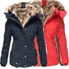Winter Warm Wool Collar Cotton Coat Womens Zipper Long Sleeve Slim Fit Hooded Cotton Coat 1