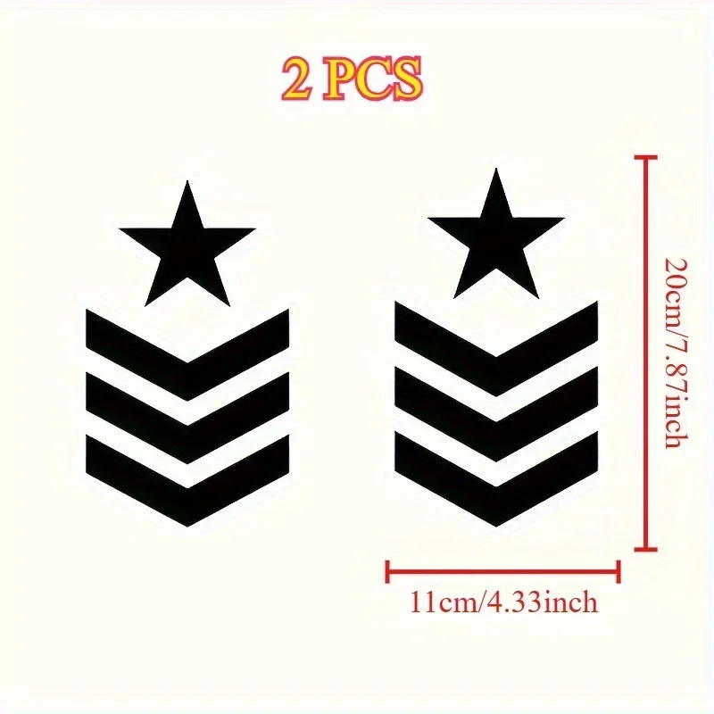 2개/세트 화이트 스타 & 쉐브론 스트라이프 스티커 (검은색 배경) 자동차 노트북용 장식 데칼