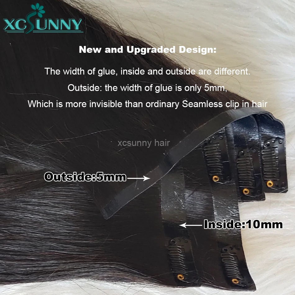 PU Clip In Human Hair Extensions Burmese Weft Clip Ins Straight Hair Extensions For Black Women 3 Set For A Full Head 2