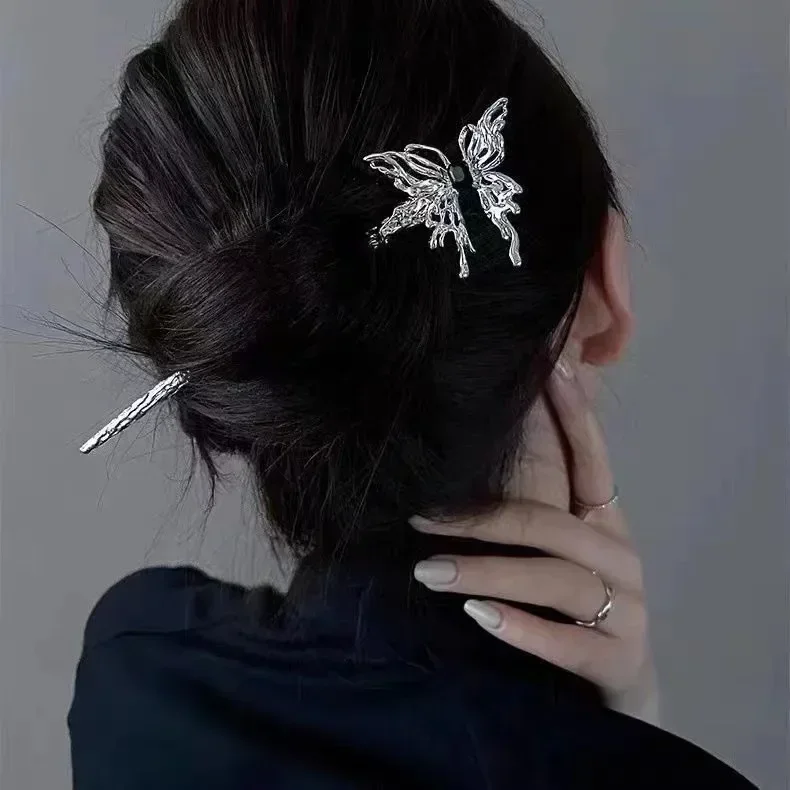 New Chinese Liquid Metal Butterfly Women's Hair Clip Exquisite Plate Hair Clip Simple Back Head Fashion Accessories