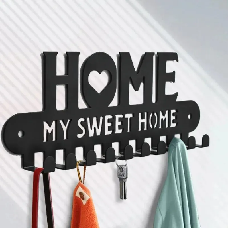 Metal Keychain Hook Black Sweet Home Wall Hanging for Front Door Kitchen Bedroom Home Decor