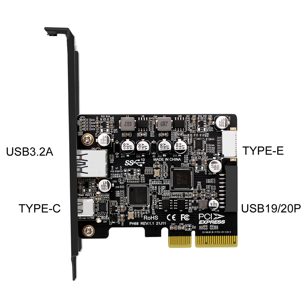 

XT-XINTE PCIe 3.0 to USB 3.2 Adapter Card Type-C Front 10Gbps Full Speed PCI-Express USB3.2 Controller TypeE 19P/20P Add on Card