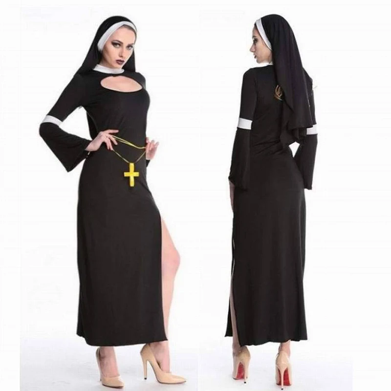 

Cosplay Nun Priest Women's Clothing Halloween Costume Sexy Party Attire Role Play Nun Long Skirt Set for Adult Women