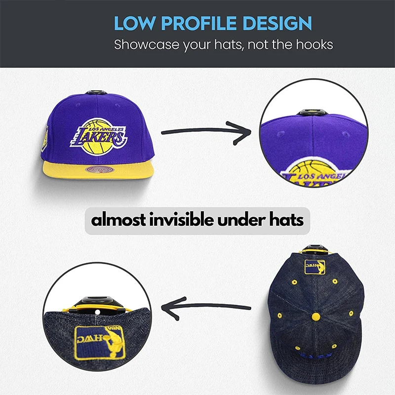 5 Ganci Adesivi Per Cappelli Da Parete - Senza Foratura, Organizer A Doppio Gancio Con Adesivo 3M, Porta Cappelli Per Baseball, Snapback, Ufficio E Camera - 3