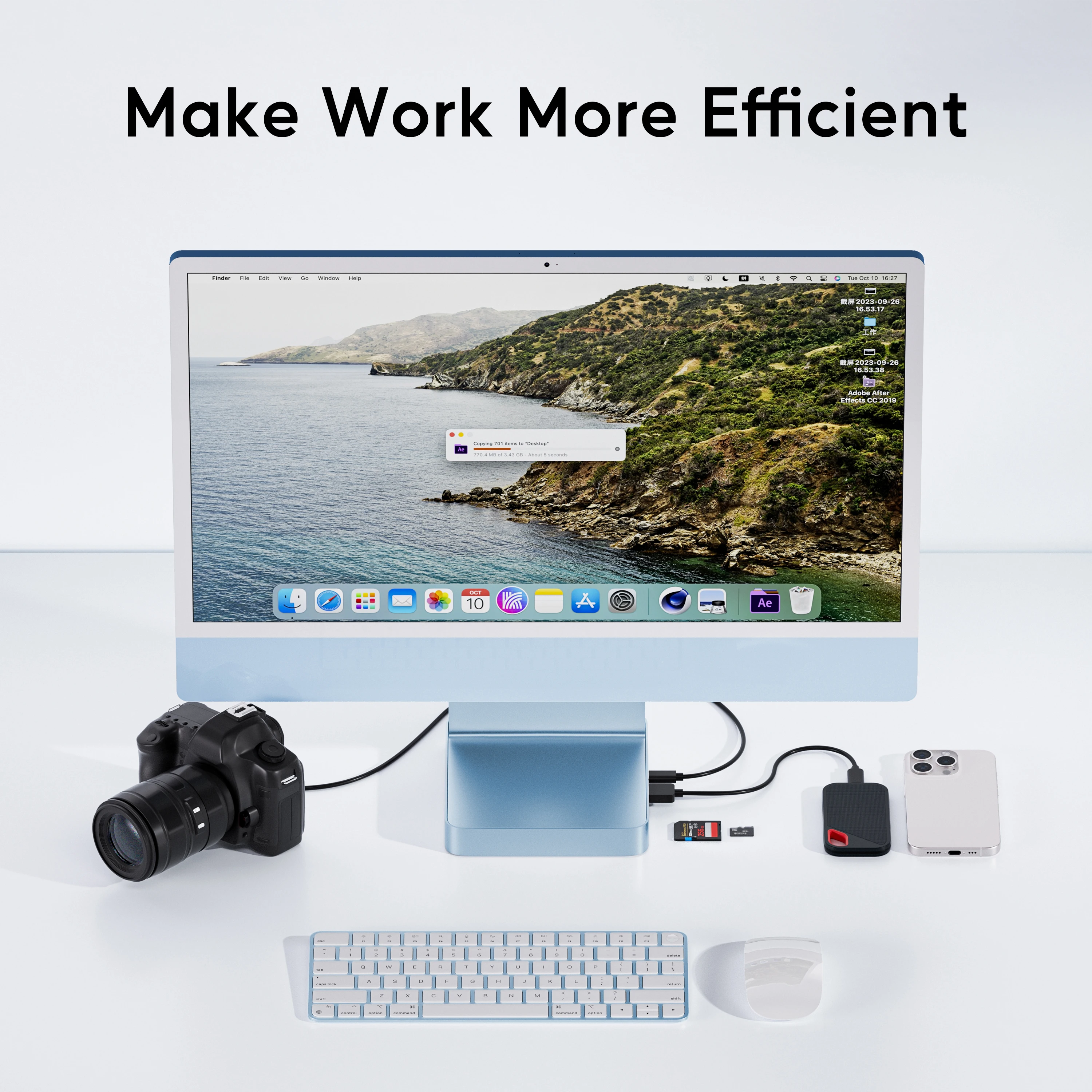 PULWTOP USB C HUB for iMac 24 inch with USB C/A 10Gbps SD/TF Support Expand M.2 SSD (NOT Included)