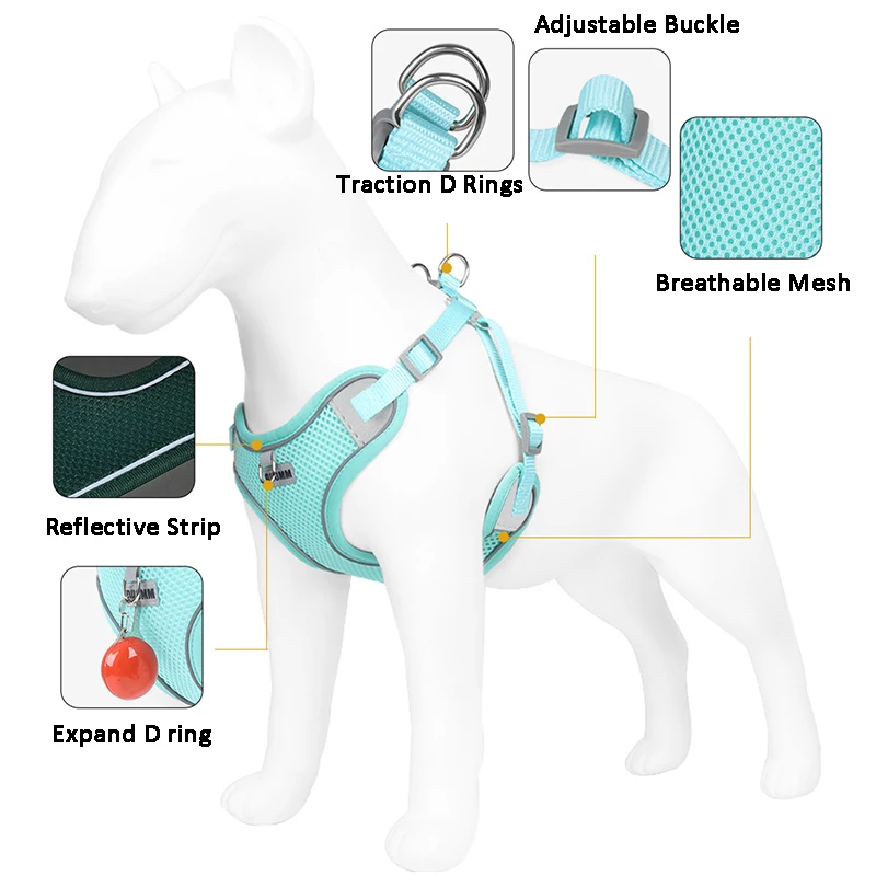 Reflective Dog Harness and Leash Set Small Medium Dogs Puppy Cat Mesh Harness Vest No Pull Pug Chest Strap Dog Accessories