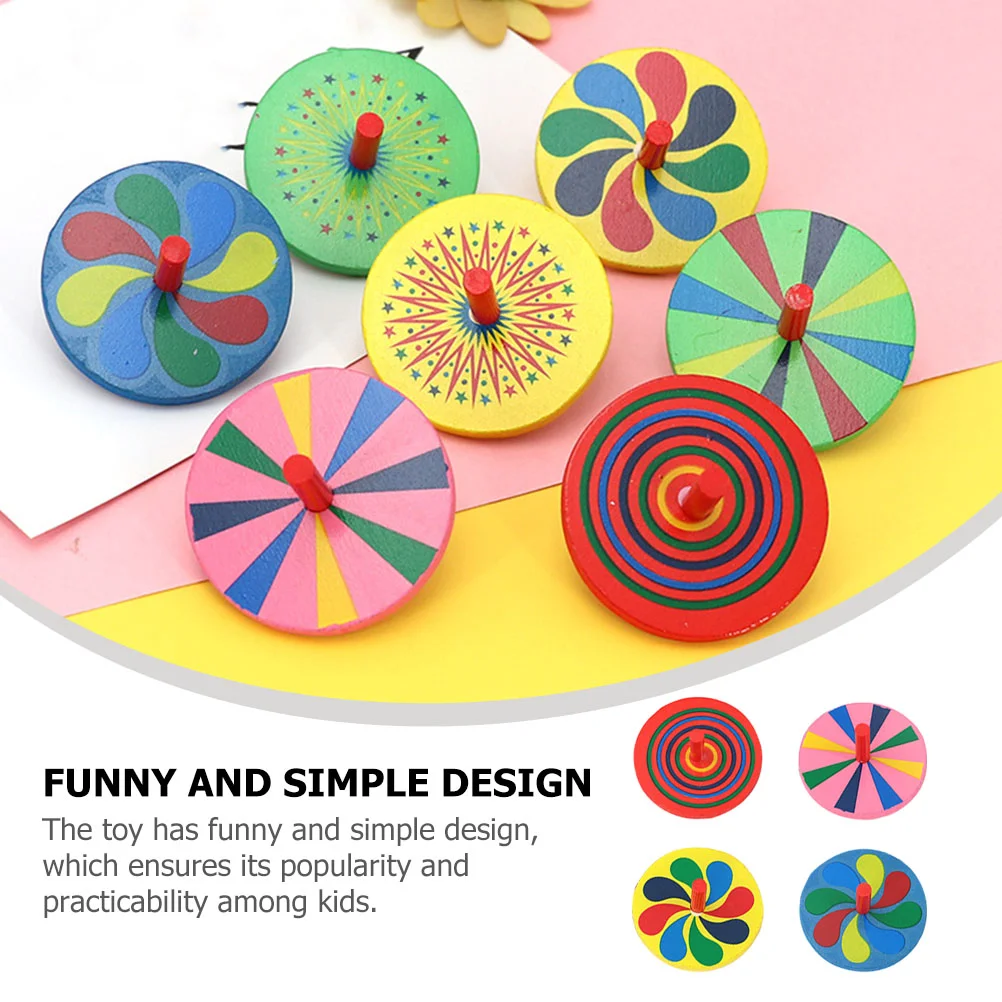 12 PCS Hand-turned Gyro for Children Kids Wooden Tops Pressure Relief
